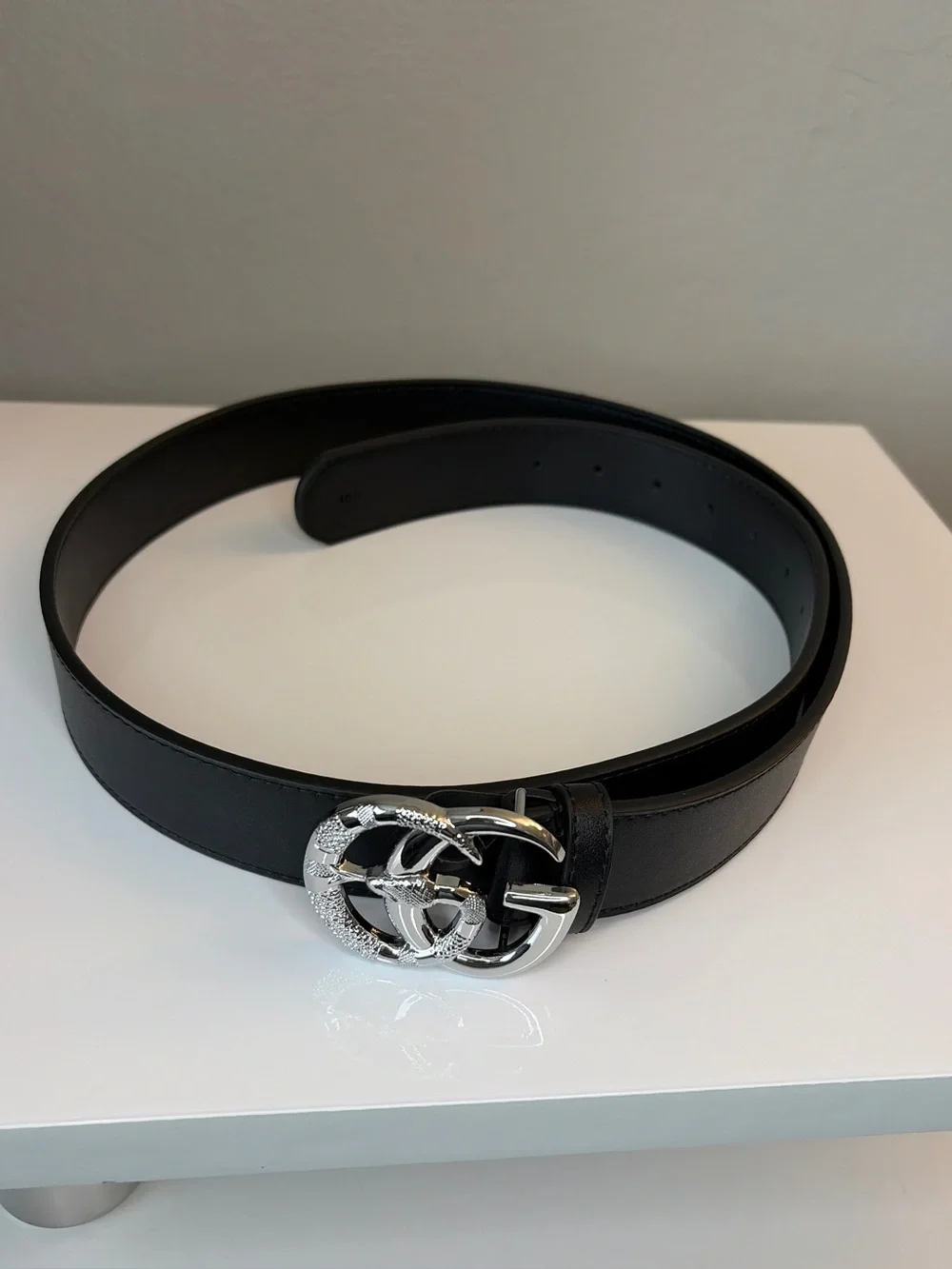 Mens Black GG Genuine Leather Snake Belt Fits Waist 37-39